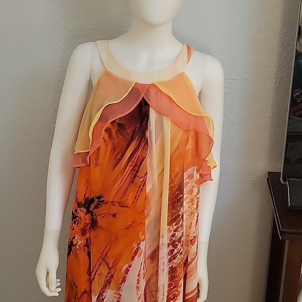 Ashley STEWART Chiffon Abstract Layered Maxi Camisole Bardot Tiki Slip Dress - Picture 5 of 12